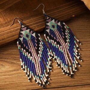 Multi Color Seed Bead Boho Tassel Earrings